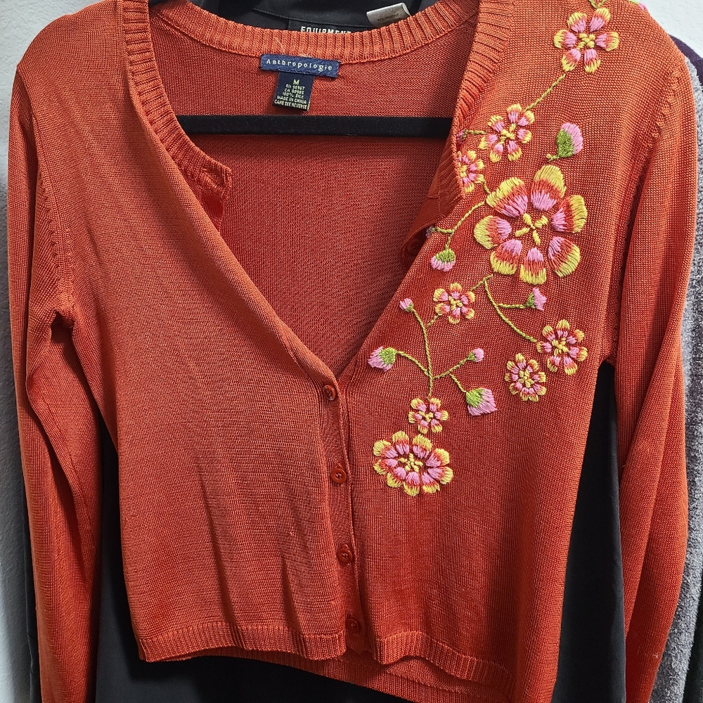 Anthropologie Silk embroidered cardigan